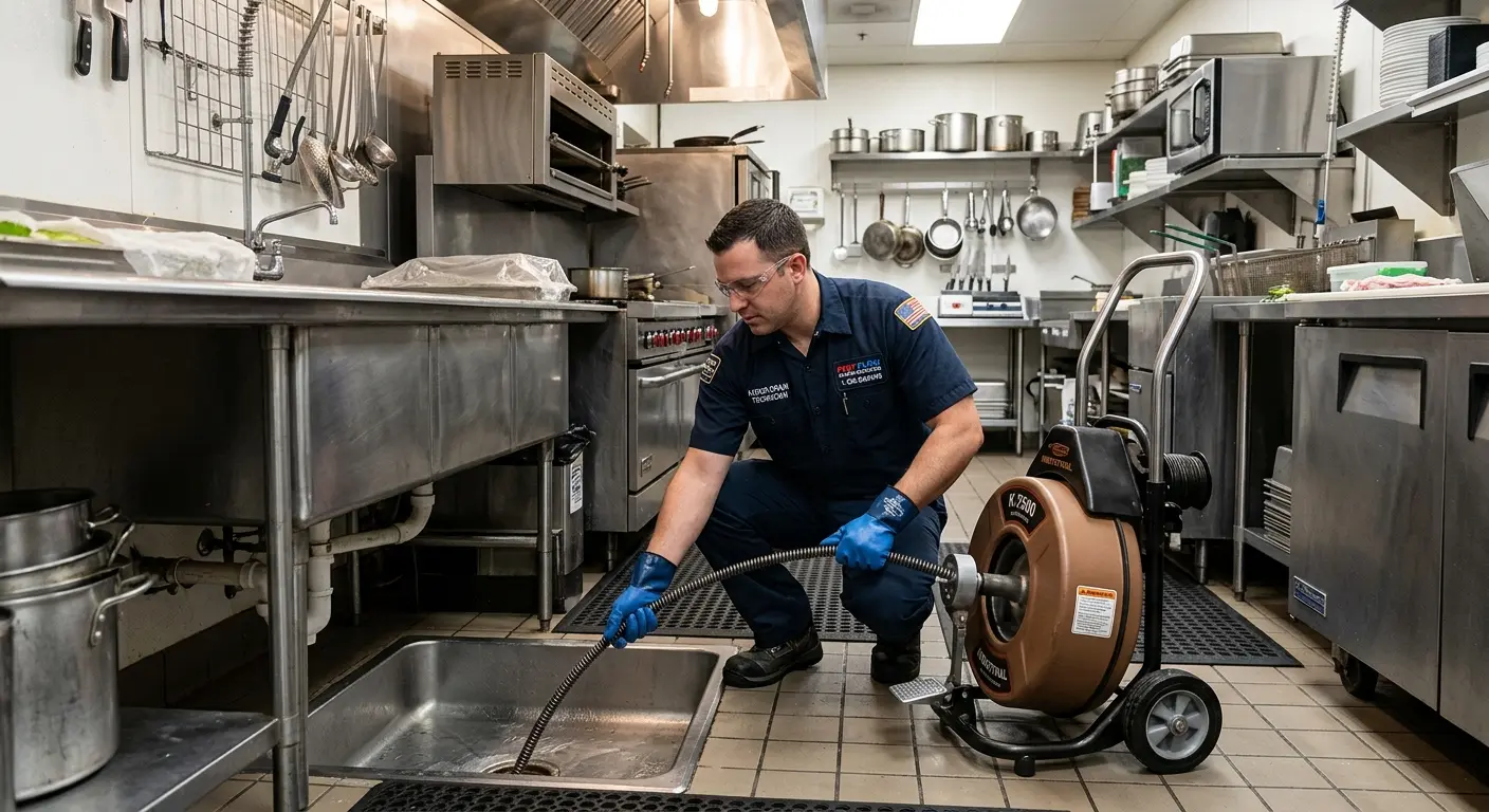 Commercial drain cleaning service in a restaurant kitchen in Poughkeepsie